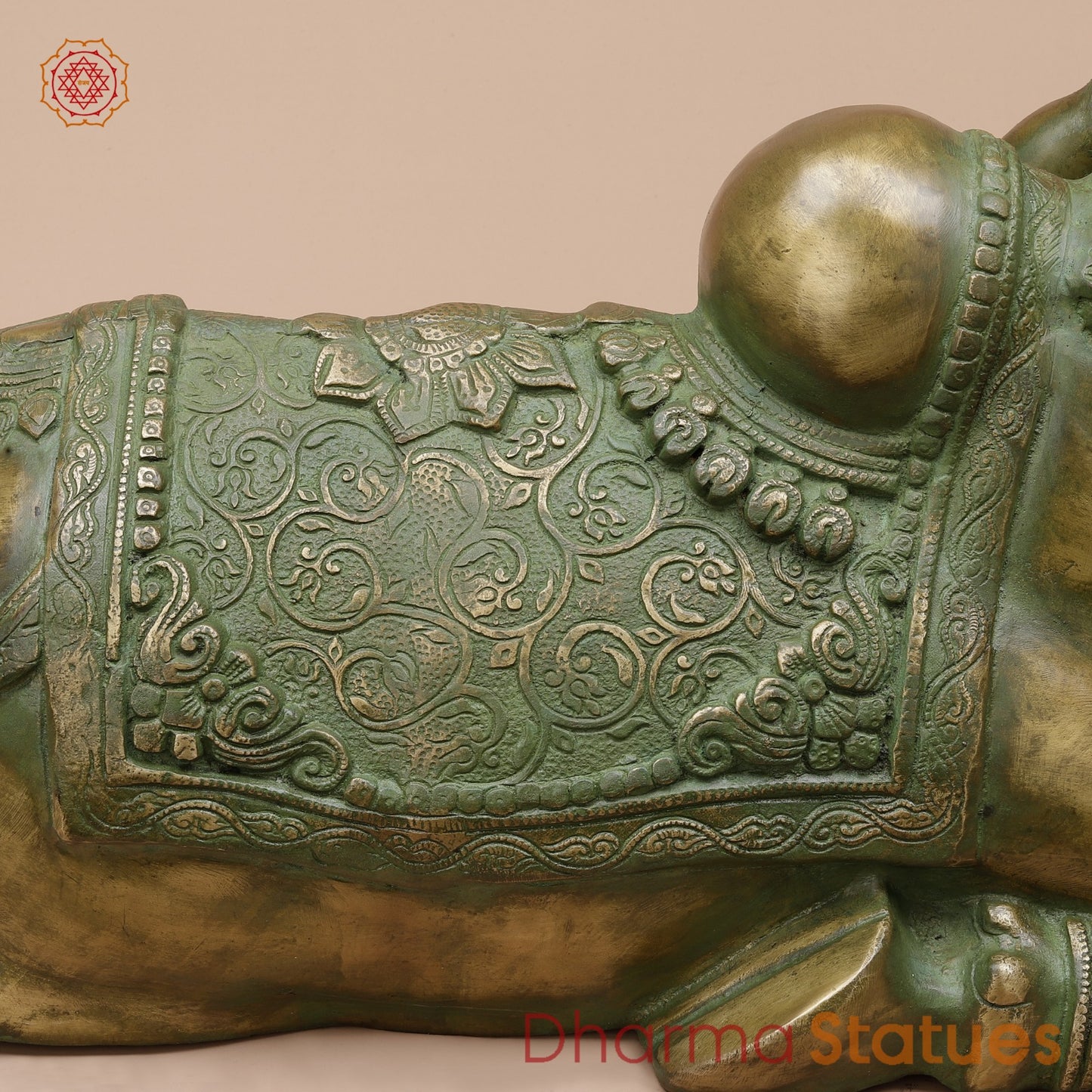 Brass Nandi Seated Fine Carving, Natural Patina 21”