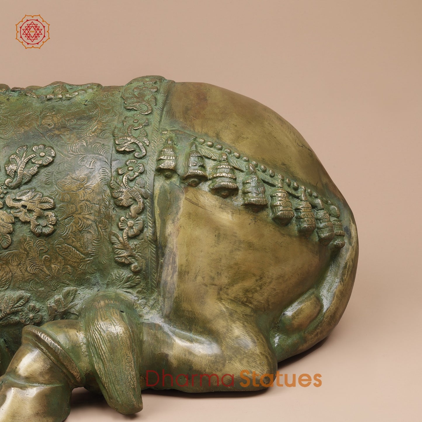 Brass Nandi Seated Fine Carving, Natural Patina 34”
