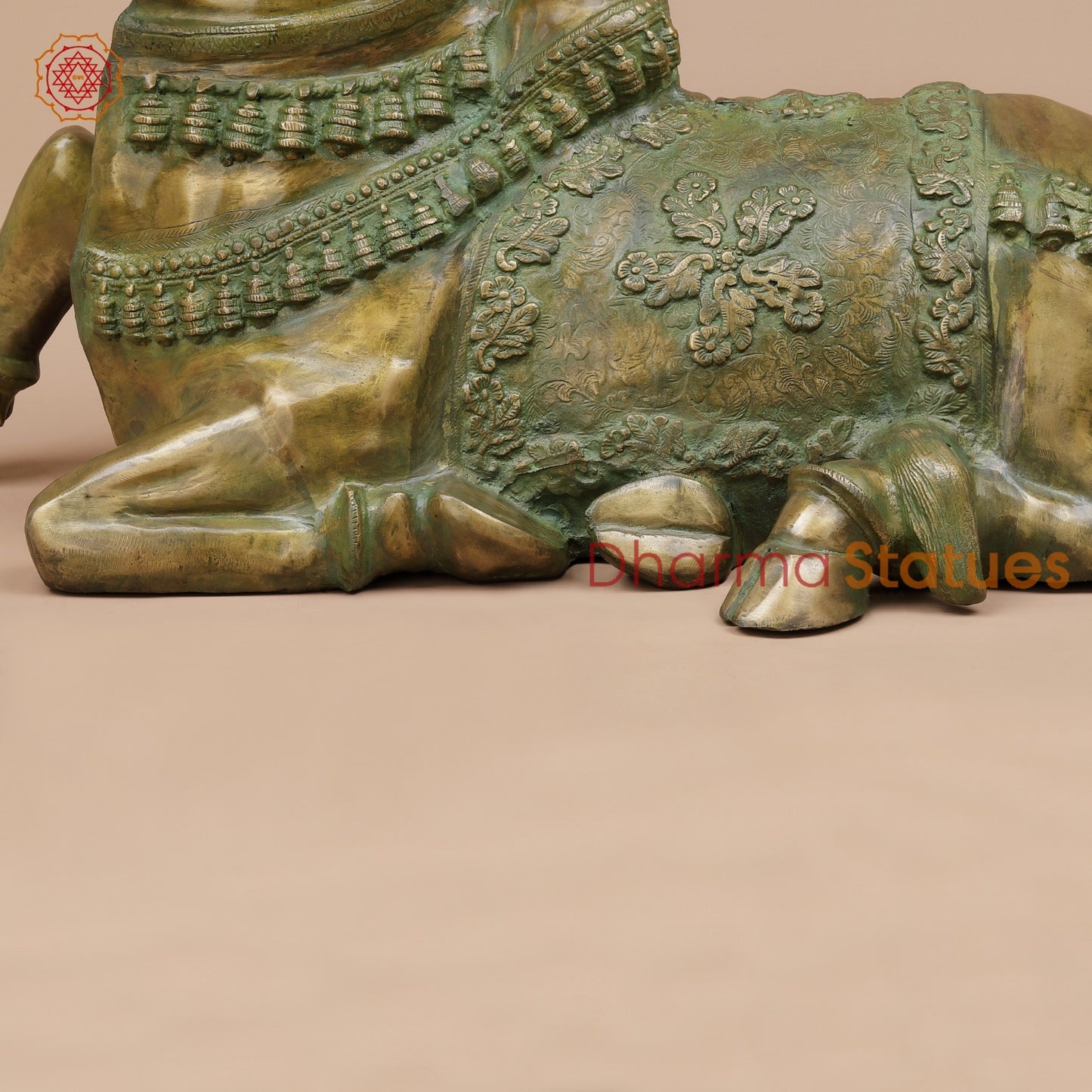 Brass Nandi Seated Fine Carving, Natural Patina 34”