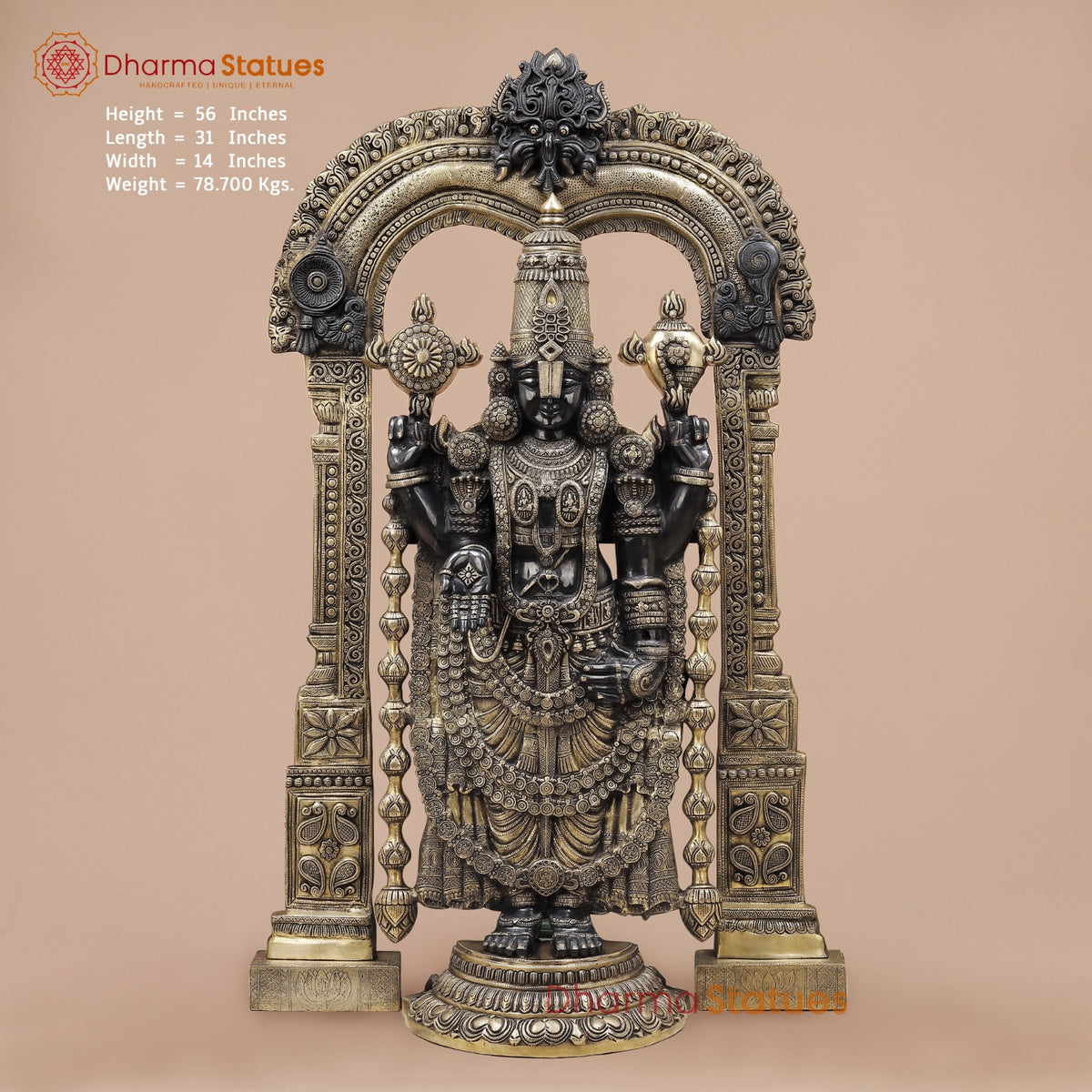 Brass Tirupati Balaji Fine With Arch, Black and Smooth Finish 56”