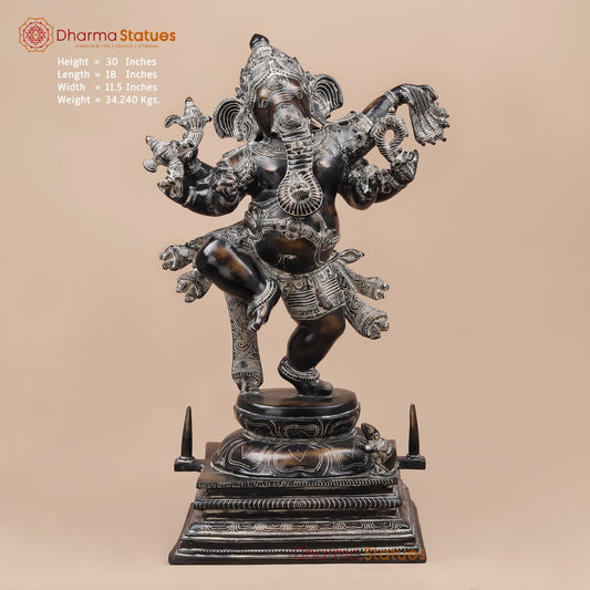 Brass South Indian Ganesh Dancing Fine, Copper Antique Finish 30”
