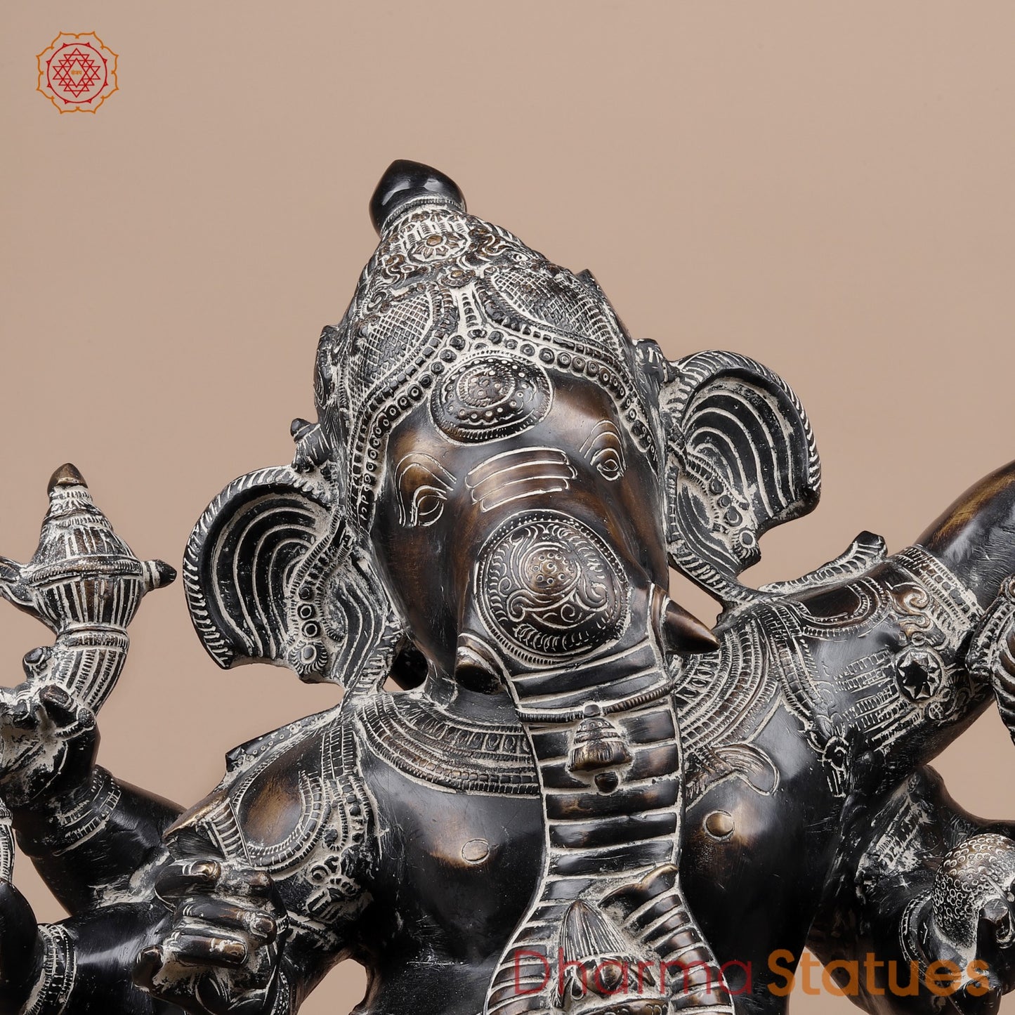 Brass South Indian Ganesh Dancing Fine, Copper Antique Finish 30”