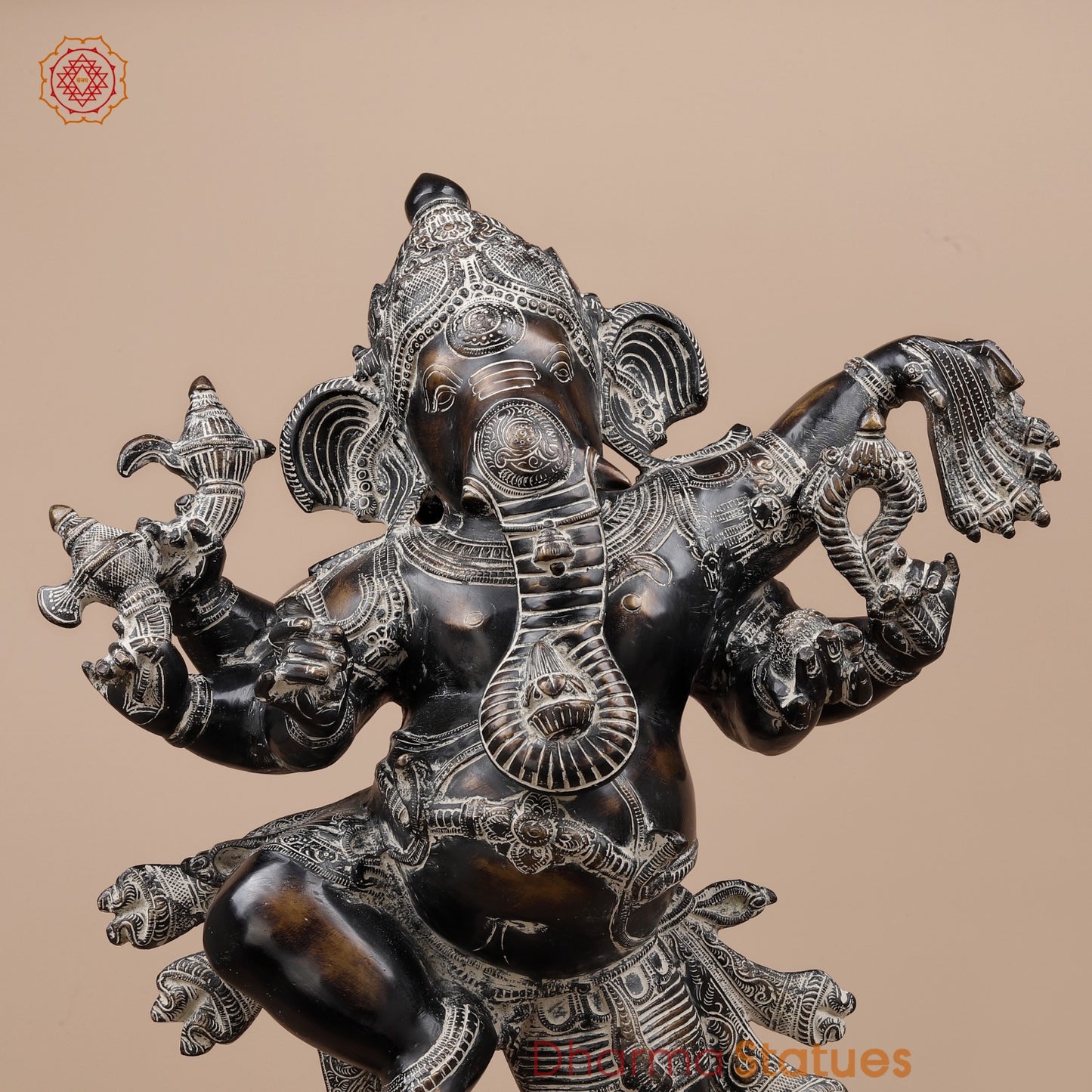 Brass South Indian Ganesh Dancing Fine, Copper Antique Finish 30”