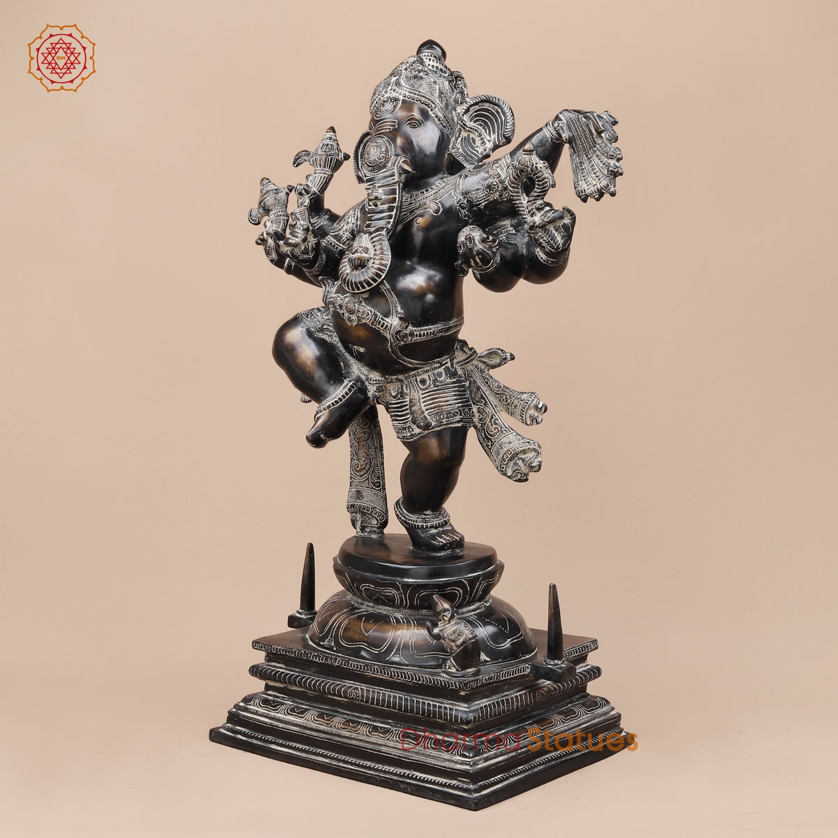 Brass South Indian Ganesh Dancing Fine, Copper Antique Finish 30”