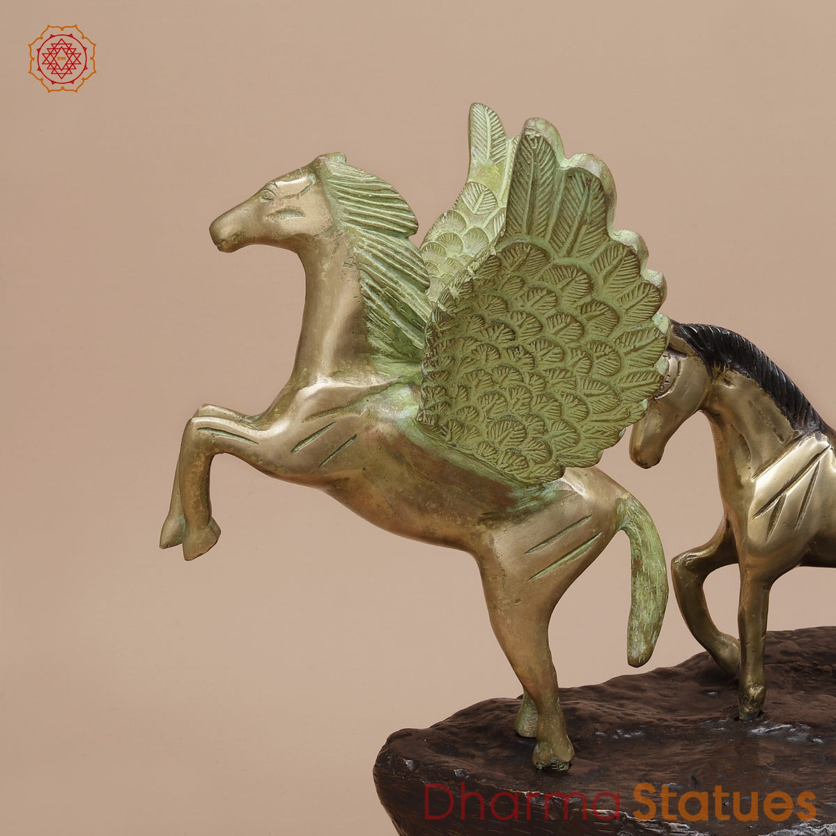 Brass Set of Seven Lucky Horses Fine, Multicolor 38”