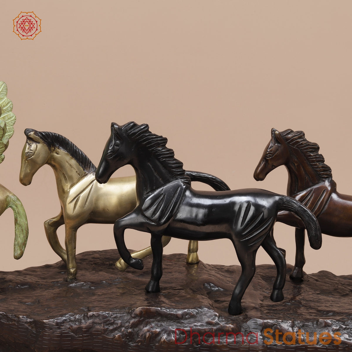 Brass Set of Seven Lucky Horses Fine, Multicolor 38”