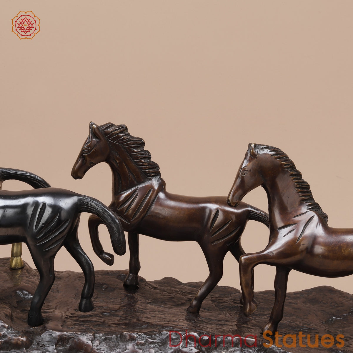 Brass Set of Seven Lucky Horses Fine, Multicolor 38”