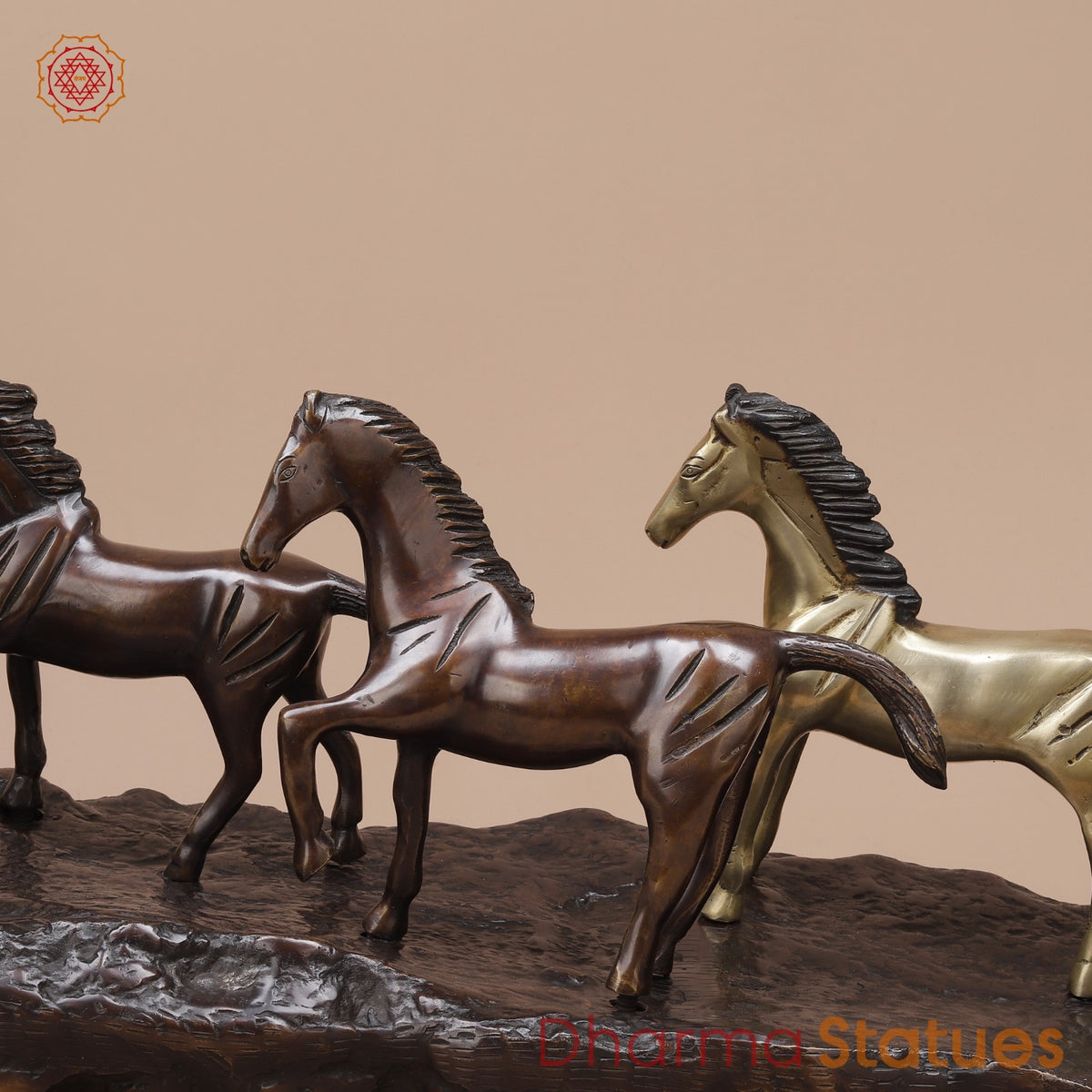 Brass Set of Seven Lucky Horses Fine, Multicolor 38”