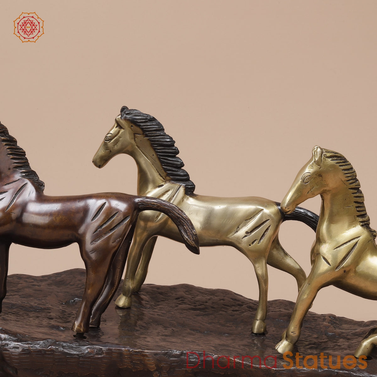 Brass Set of Seven Lucky Horses Fine, Multicolor 38”