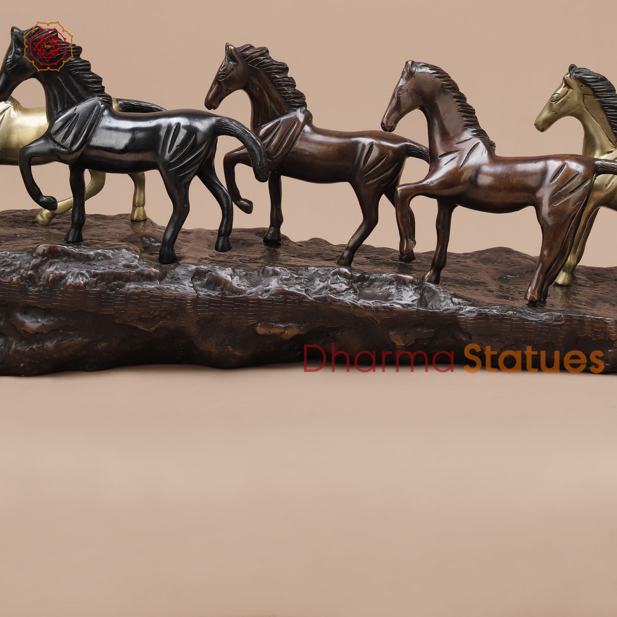 Brass Set of Seven Lucky Horses Fine, Multicolor 38”