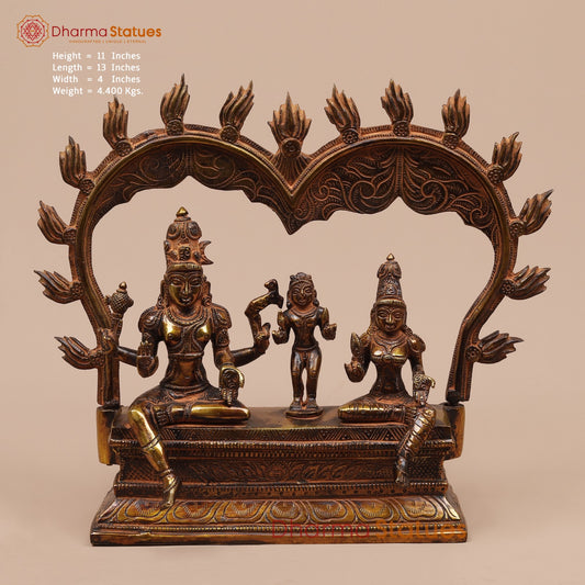 Brass Shiva Parwati Seated Fine with Arch (Somdaskandhar),Bronze Finish 11”