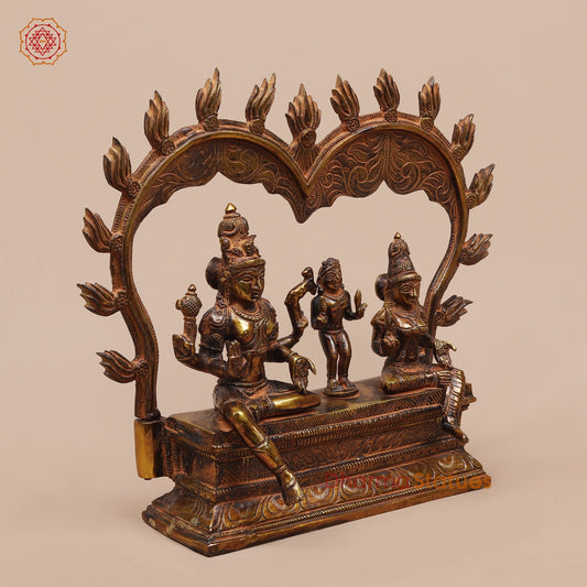 Brass Shiva Parwati Seated Fine with Arch (Somdaskandhar),Bronze Finish 11”