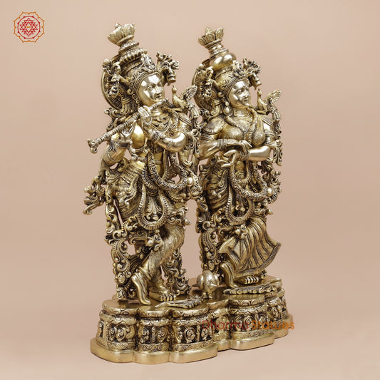 Brass Radha krishna Standing On Floral Base Fine, Special Gold Finish 27”