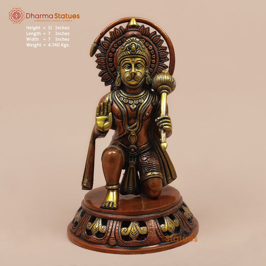 Brass Hanuman Ji seated Fine, Red Copper Finish 11”