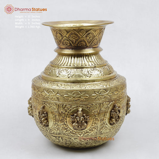 Brass Ashtlakshmi Kalsh Fine, Gold Finish 11”