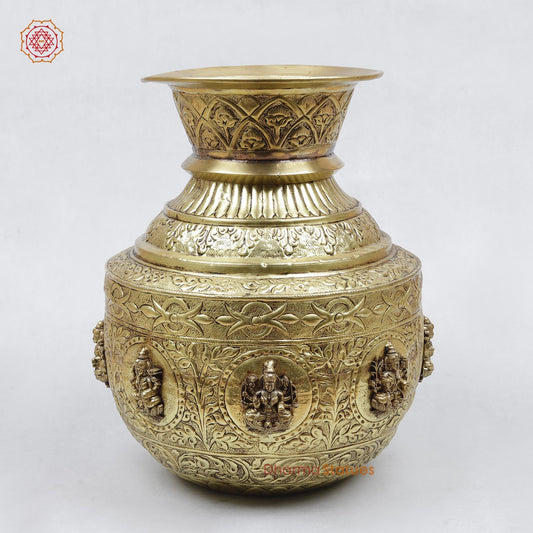 Brass Ashtlakshmi Kalsh Fine, Gold Finish 11”