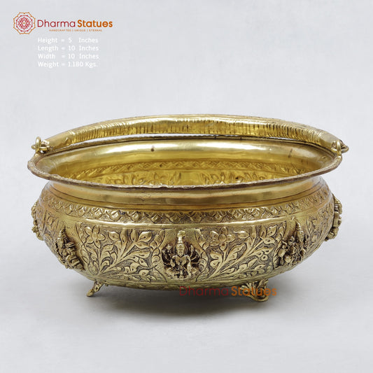Brass Ashtlakshmi Urli with Handle fine, Gold Finish 10”