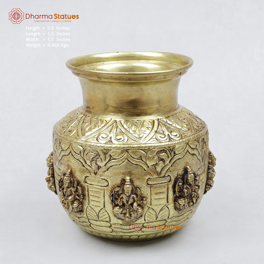 Brass Ashktlakshmi Kalash Fine, Gold Finish 5.5”