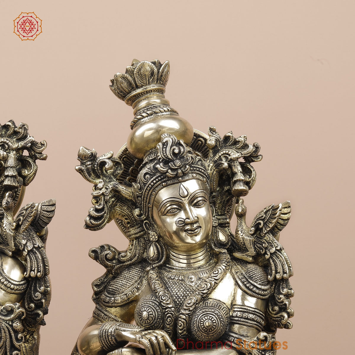 Brass Radha Krishna Standing On Floral Base Fine, Smooth Finish 27”