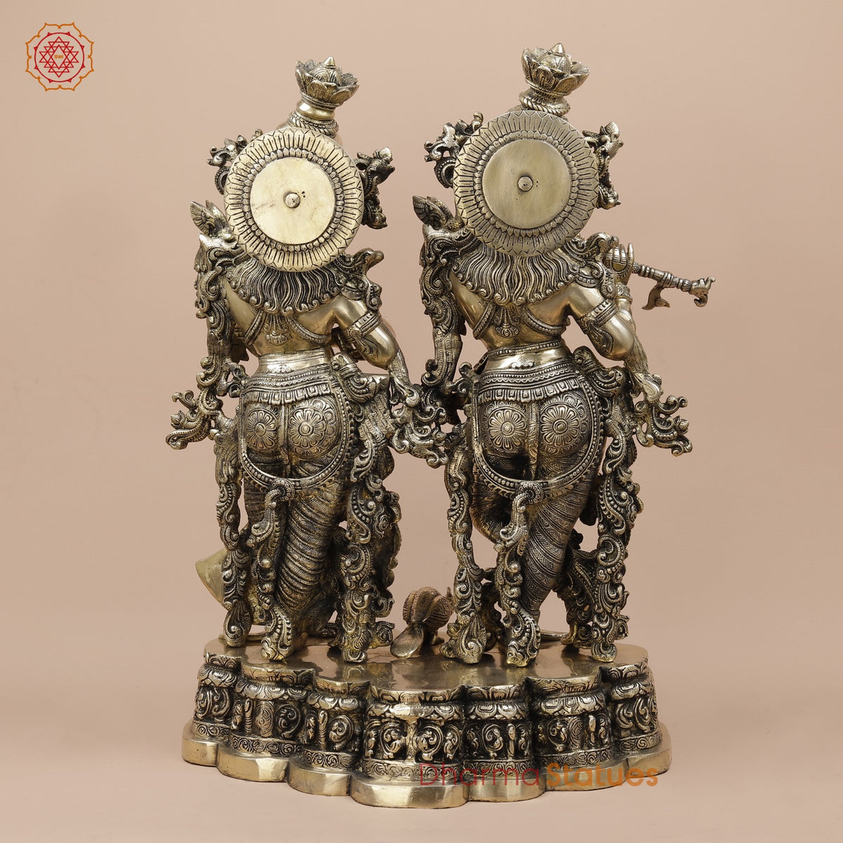 Brass Radha Krishna Standing On Floral Base Fine, Smooth Finish 27”