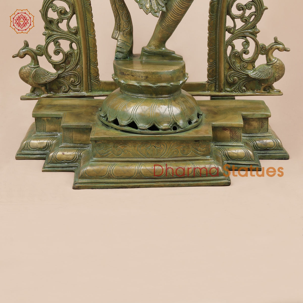 Brass Saraswati Dancing with Arch Fine, Antique Patina 32”
