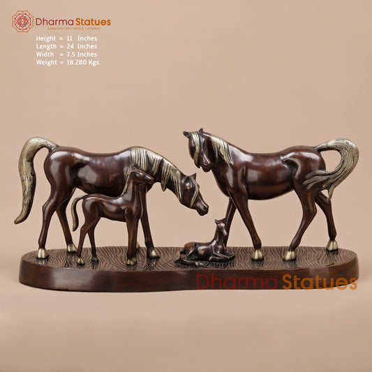 Brass Artistic Horse Family Standing Fine, Copper Finish 24”