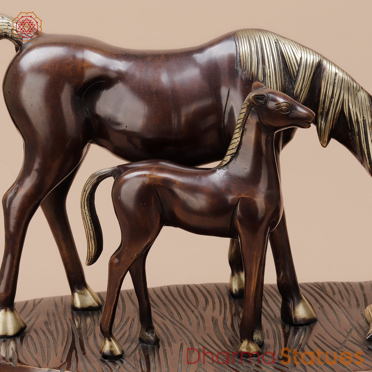 Brass Artistic Horse Family Standing Fine, Copper Finish 24”