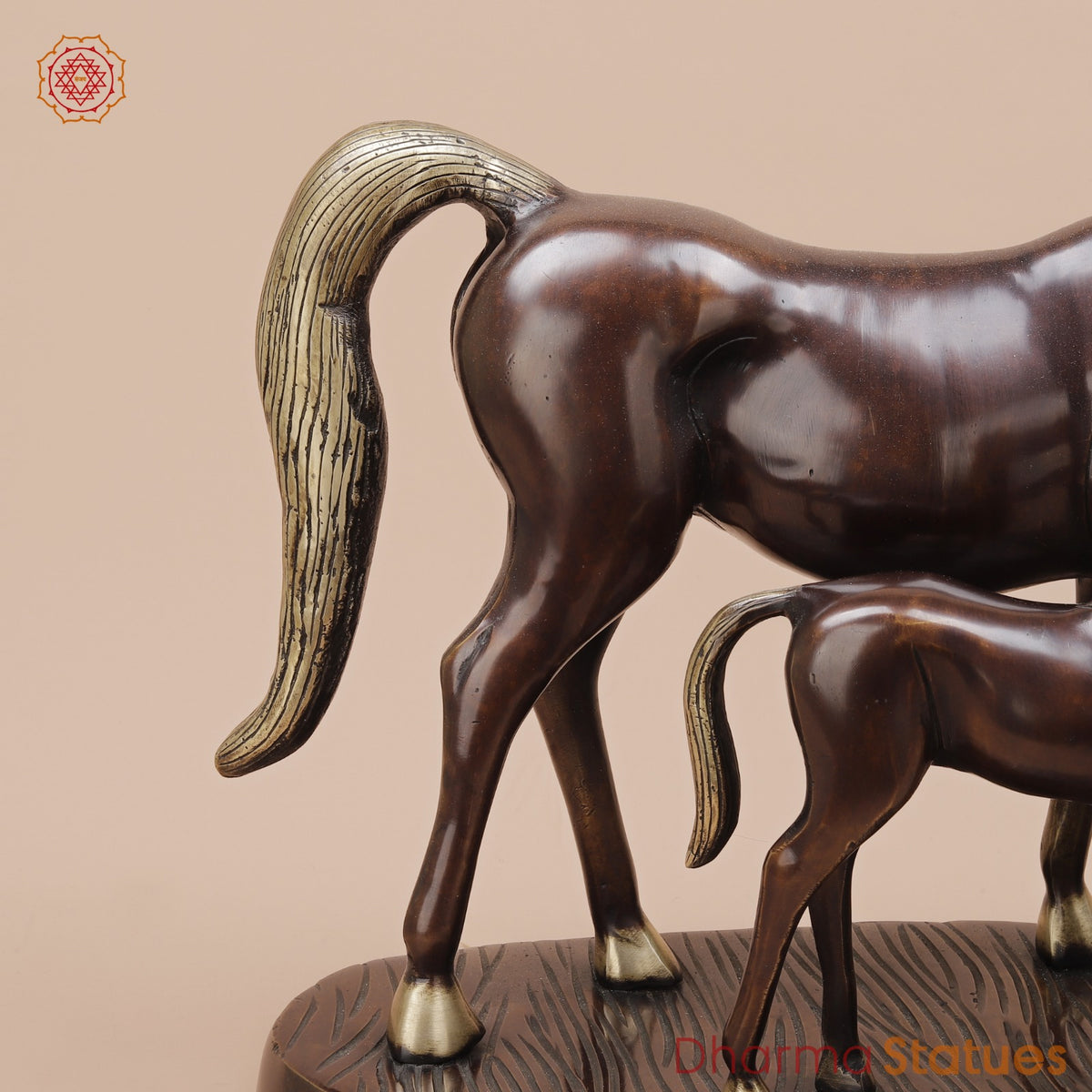 Brass Artistic Horse Family Standing Fine, Copper Finish 24”