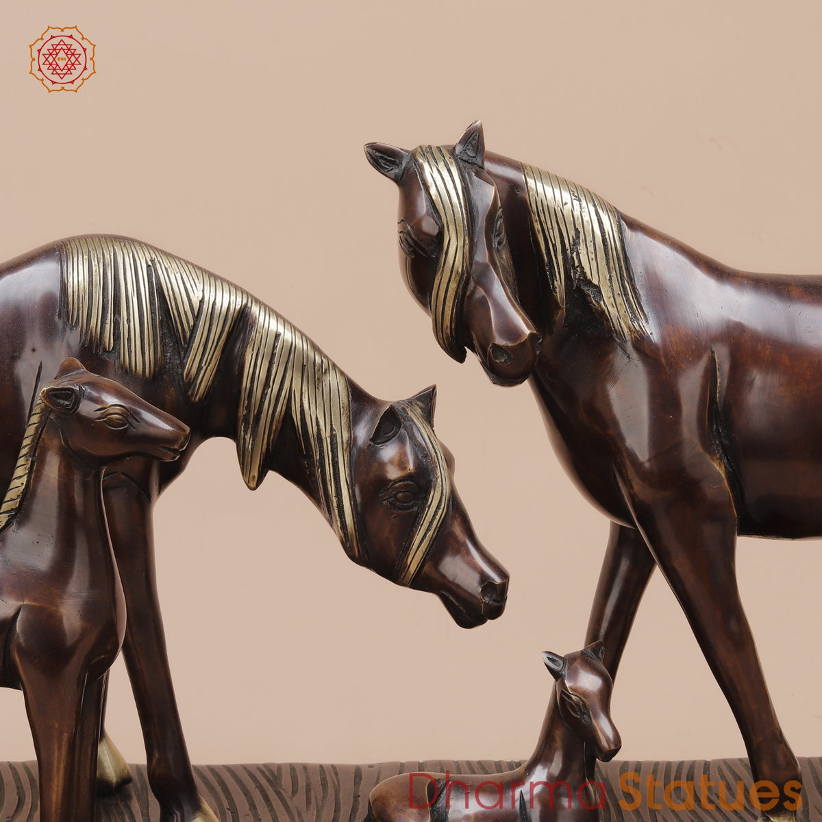 Brass Artistic Horse Family Standing Fine, Copper Finish 24”