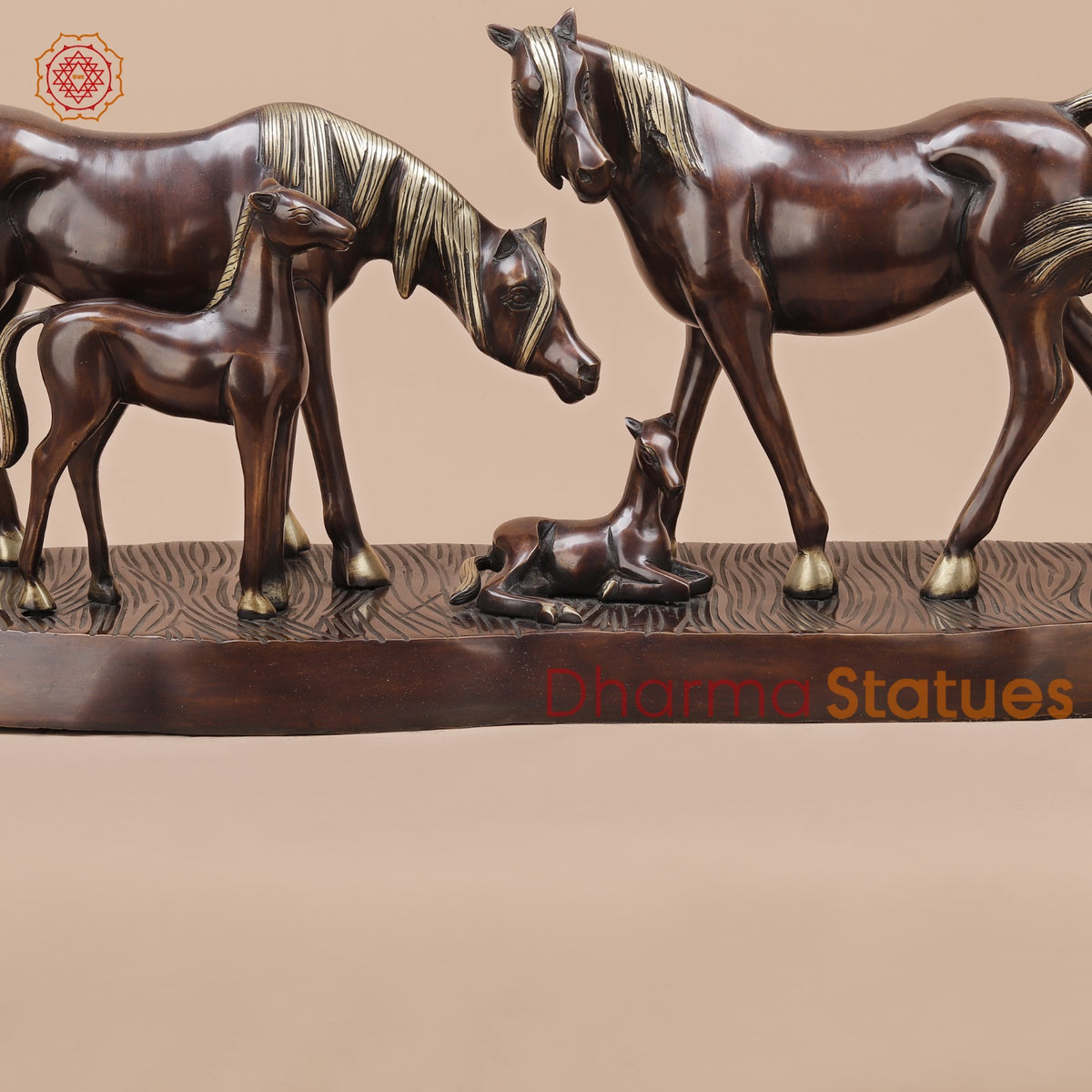 Brass Artistic Horse Family Standing Fine, Copper Finish 24”