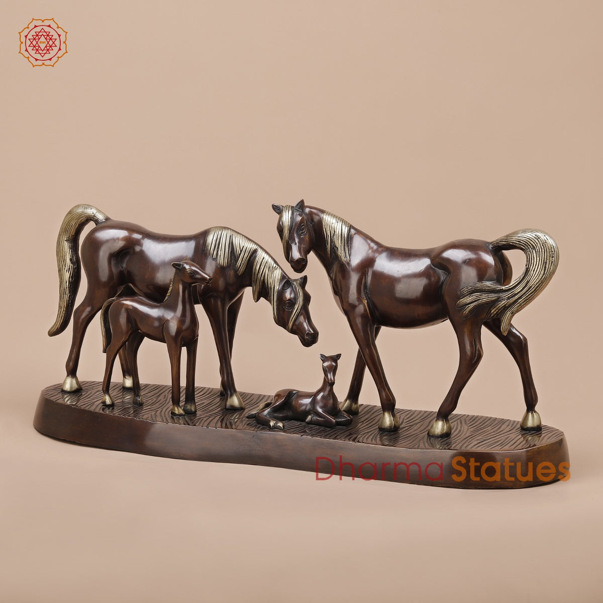 Brass Artistic Horse Family Standing Fine, Copper Finish 24”