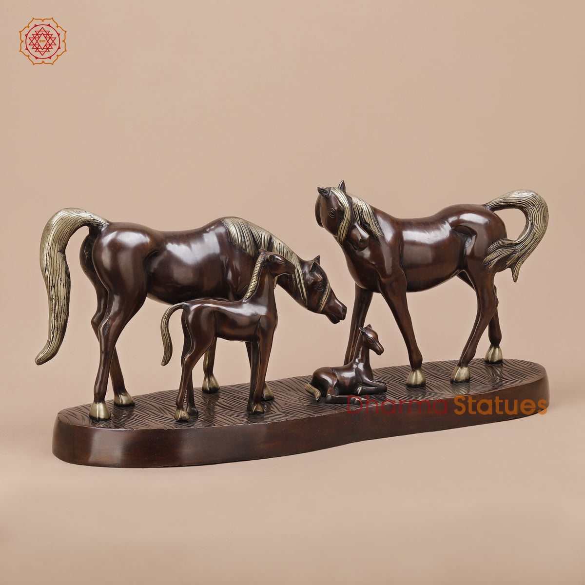 Brass Artistic Horse Family Standing Fine, Copper Finish 24”
