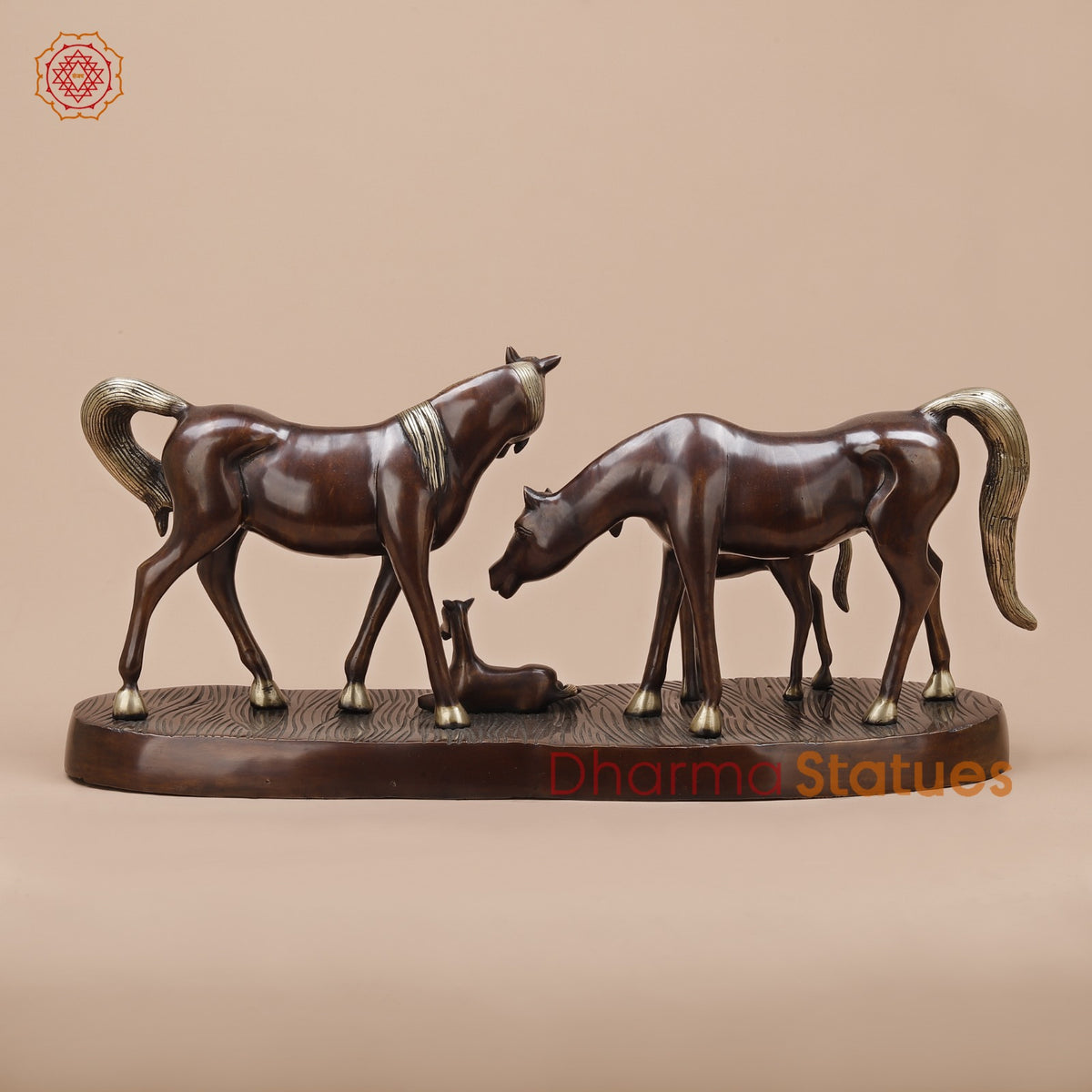 Brass Artistic Horse Family Standing Fine, Copper Finish 24”