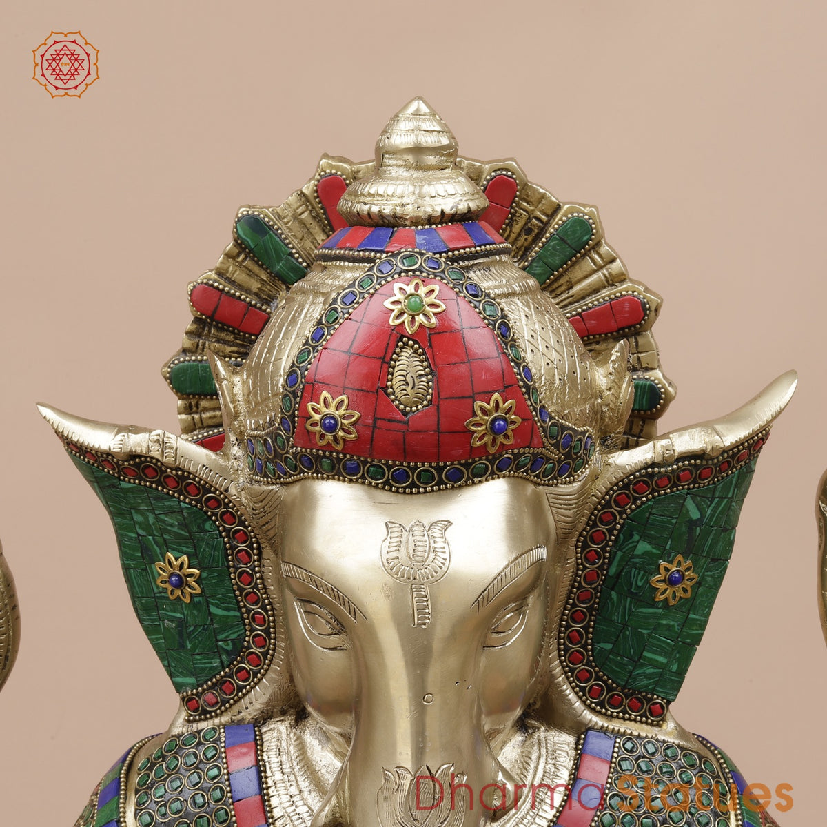 Brass Pooja Ganesh Seated Fine, Stone Work 21”