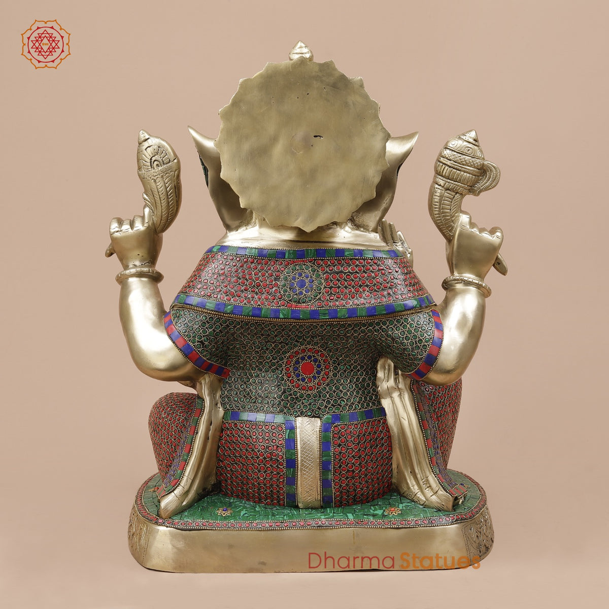 Brass Pooja Ganesh Seated Fine, Stone Work 21”