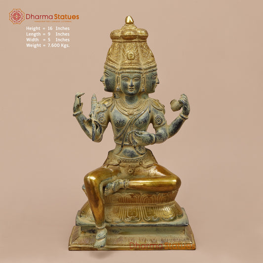 Brass Brahma Seated Fine, Green And Gold Finish 16”