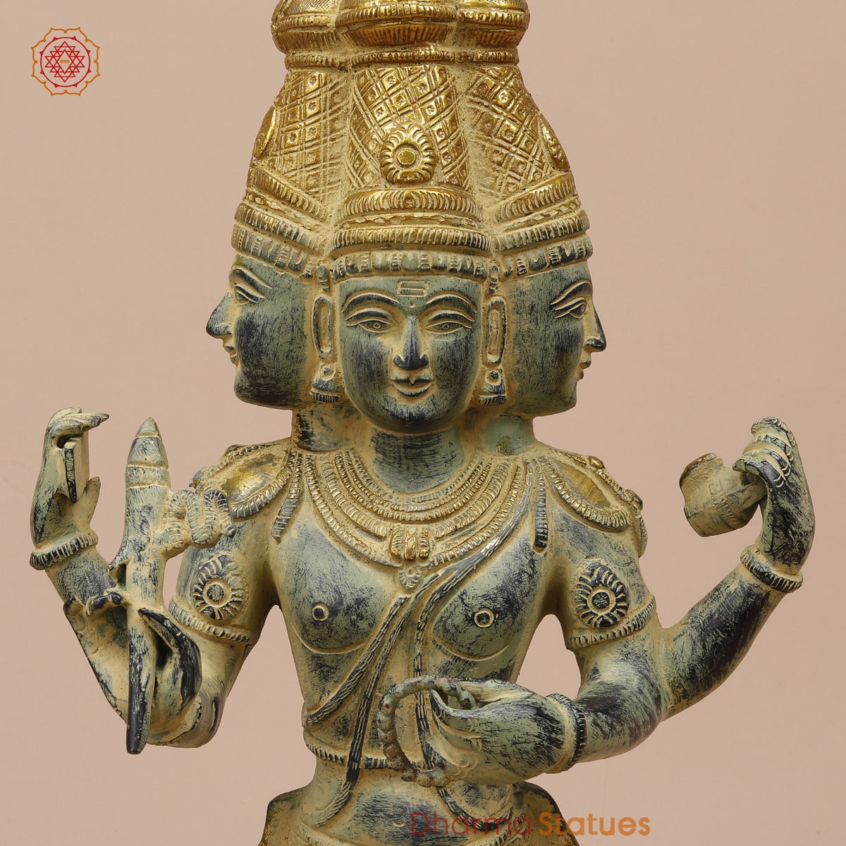 Brass Brahma Seated Fine, Green And Gold Finish 16”