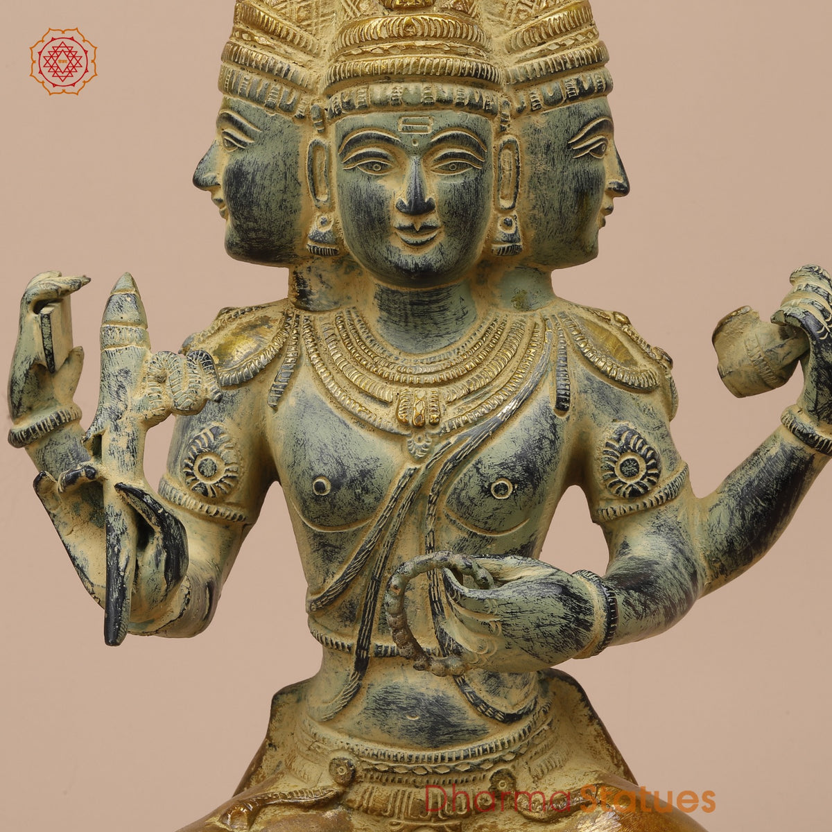 Brass Brahma Seated Fine, Green And Gold Finish 16”