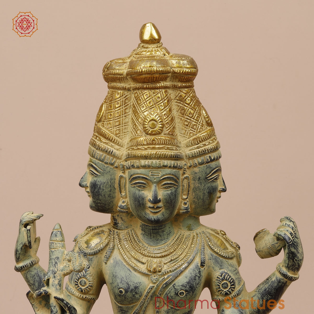 Brass Brahma Seated Fine, Green And Gold Finish 16”