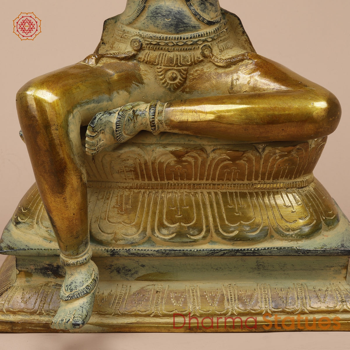 Brass Brahma Seated Fine, Green And Gold Finish 16”