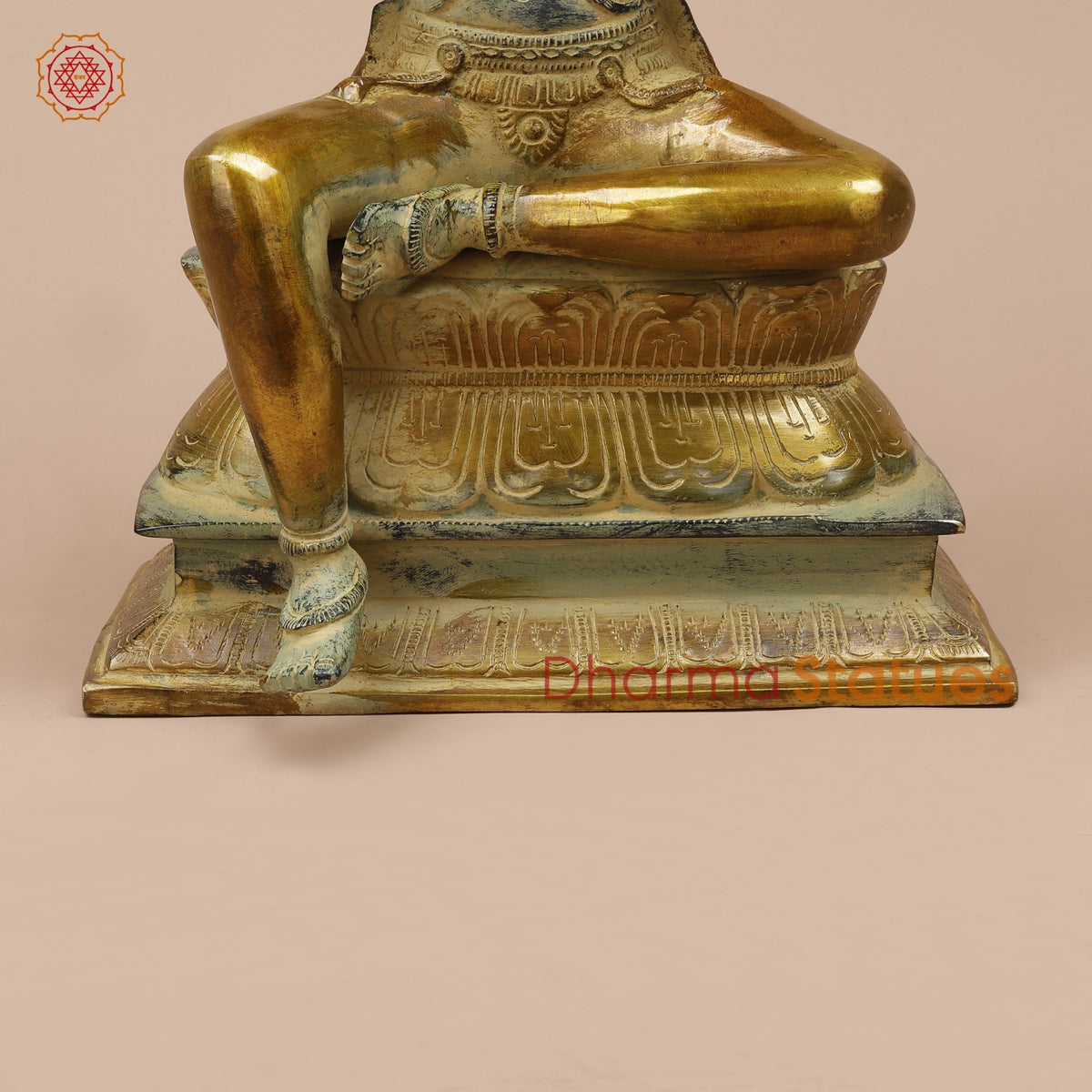 Brass Brahma Seated Fine, Green And Gold Finish 16”