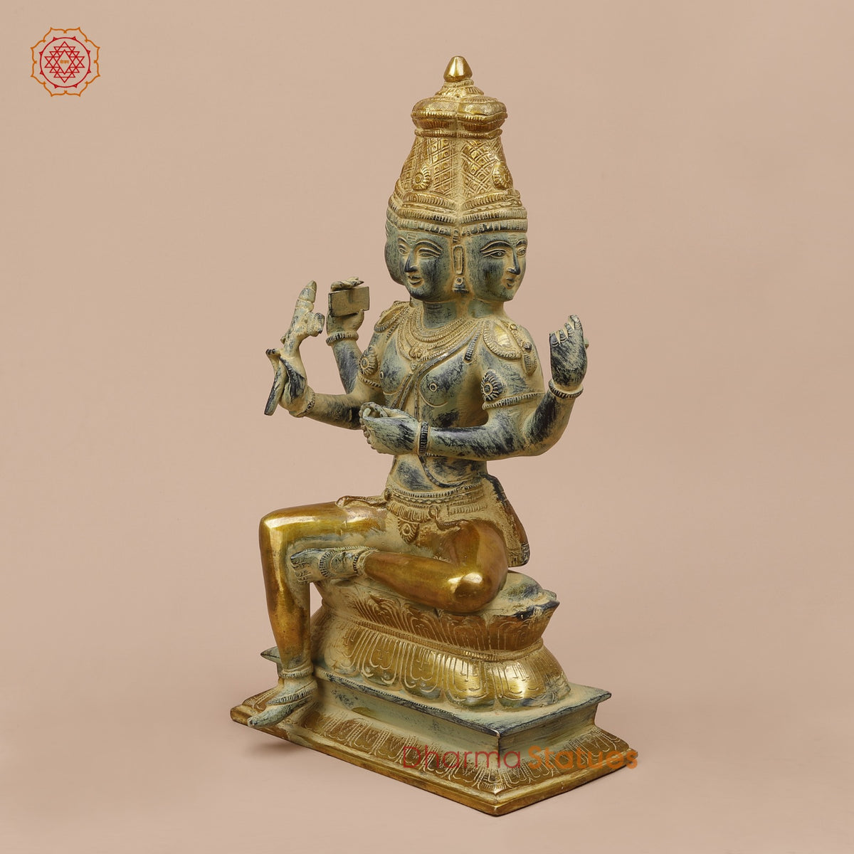 Brass Brahma Seated Fine, Green And Gold Finish 16”