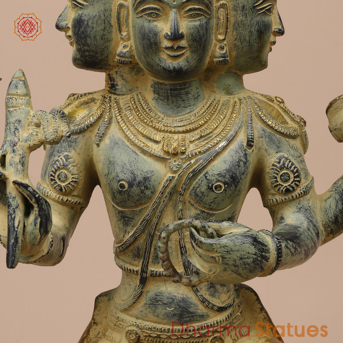 Brass Brahma Seated Fine, Green And Gold Finish 16”