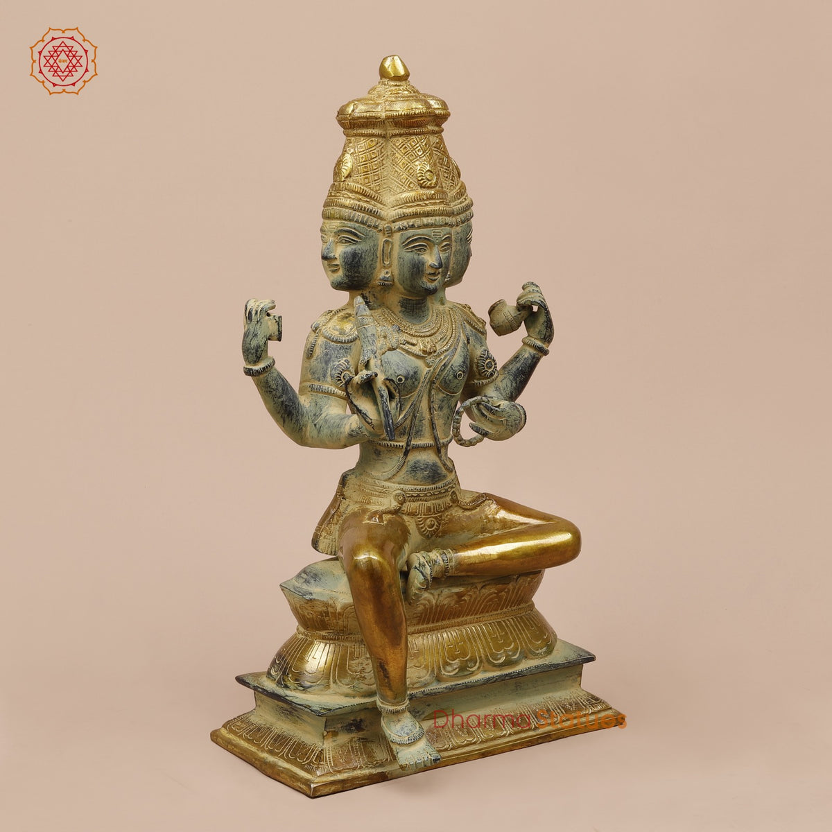 Brass Brahma Seated Fine, Green And Gold Finish 16”