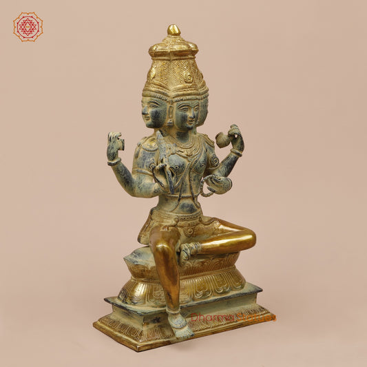 Brass Brahma Seated Fine, Green And Gold Finish 16”