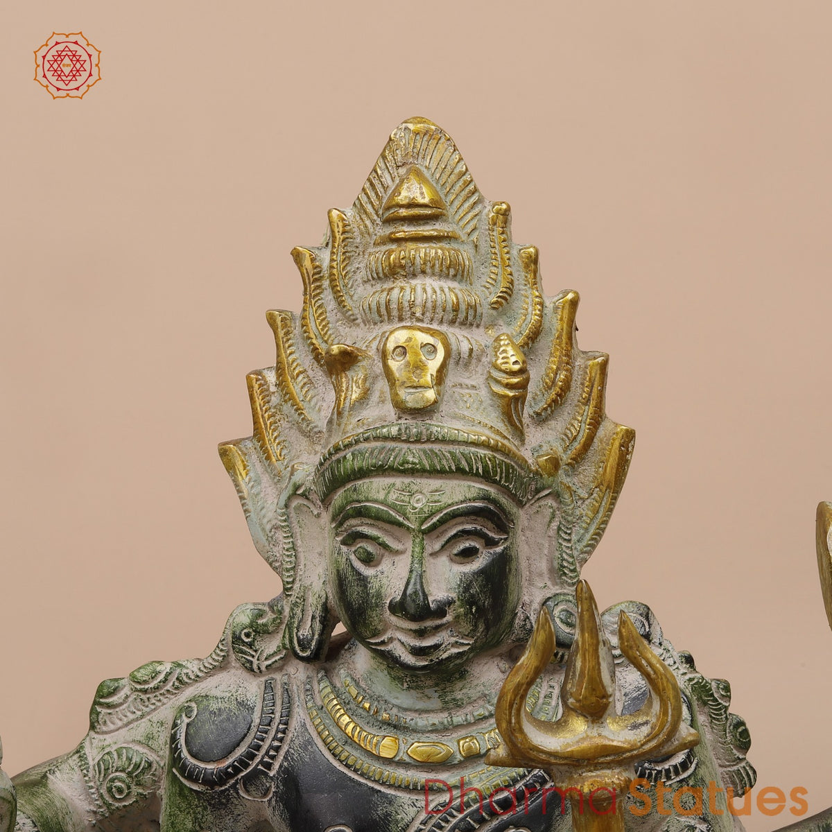 Brass Bhairav Standing Fine, Green and Gold Finish 18”