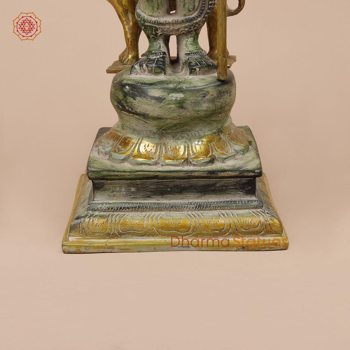 Brass Bhairav Standing Fine, Green and Gold Finish 18”