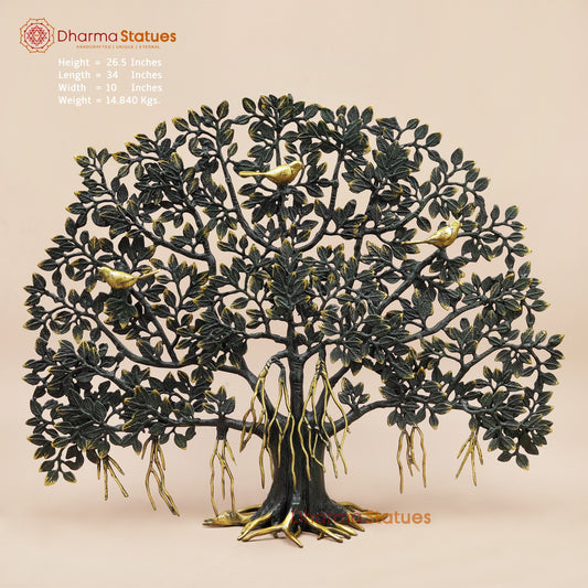 Brass Kalpvriksh Tree Fine, Sea Green and Gold Finish 27”