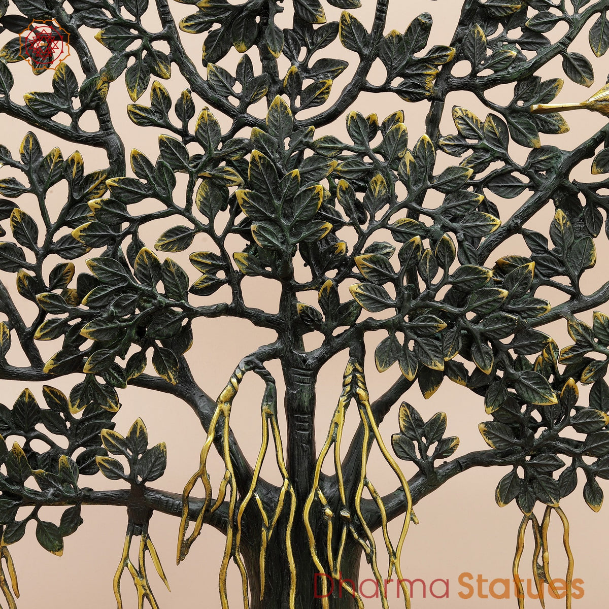 Brass Kalpvriksh Tree Fine, Sea Green and Gold Finish 27”