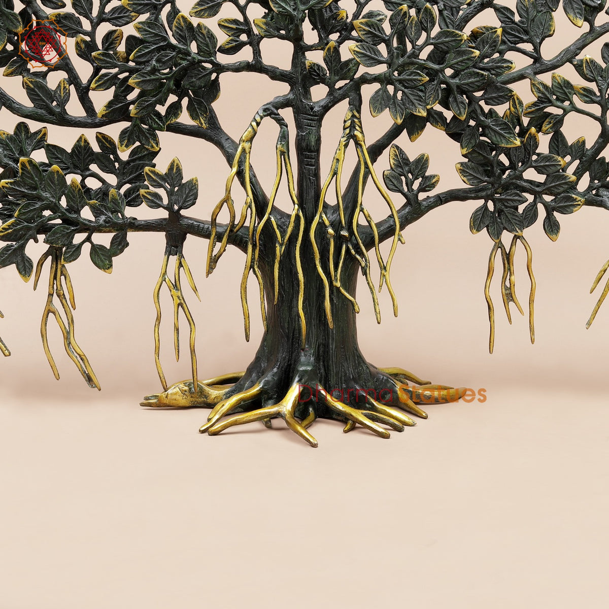Brass Kalpvriksh Tree Fine, Sea Green and Gold Finish 27”
